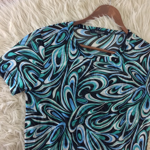 Karen Kane Tops - 💘Peacock feather sheer mesh tee / Karen Kane